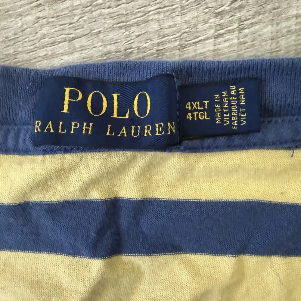 POLO Ralph Lauren T-Shirt Mens 4XLT Tall Yellow Blue Striped Pony Short Sleeve